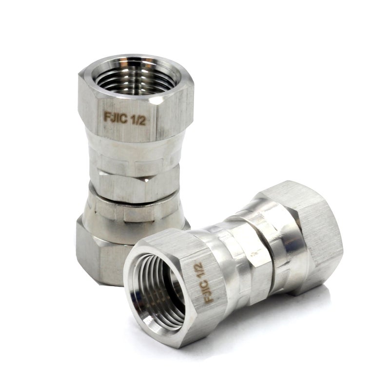HFS(R) 2PCS, 1/2" Female JIC Swivel x 1/2" Female JIC Swivel Nut Union Stainless Steel 304 - Image 5