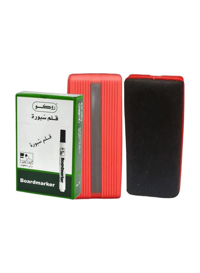 ROCO 12-Piece Whiteboard Erasable Marker Set Black & Magnetic Whiteboard Duster Red Bundle - Image 1