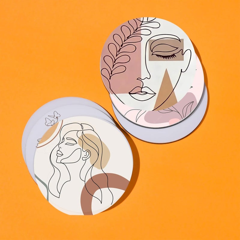 TAJNAN TAJNAN Printed Coaster Set of 6 Beautiful Wooden Coasters Plastic Coating Designer Coaster Stand Set Fit for Tea CupsCoffee Mugs Glasses Round 4x4 Inch TAJRoundCoasterWomen FACE Art - Image 3