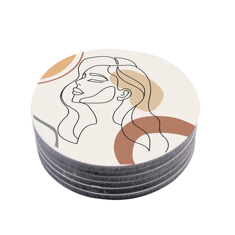 TAJNAN TAJNAN Printed Coaster Set of 6 Beautiful Wooden Coasters Plastic Coating Designer Coaster Stand Set Fit for Tea CupsCoffee Mugs Glasses Round 4x4 Inch TAJRoundCoasterWomen FACE Art - Image 5
