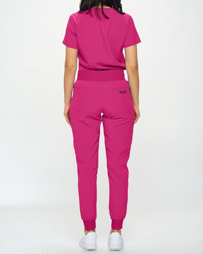Monarch Uniforms Slim Fit Stretchy Scrubs Women's Jogger Scrub Set Slim Jogger Scrubs with Tuck-In Top for Women (HOT PINK-XL) - Image 4