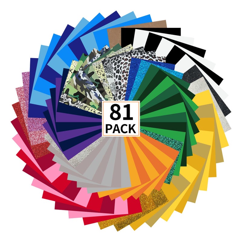 Funkaka Htv Heat Transfer Vinyl Bundle  81 Pack 12"" X 10"" Sheets Htv Vinyl For T-Shirt  37 Assorted Colors Iron On Vinyl For All Cutter Machine Easy To Cut & Weed For Heat Vinyl Design - Image 1