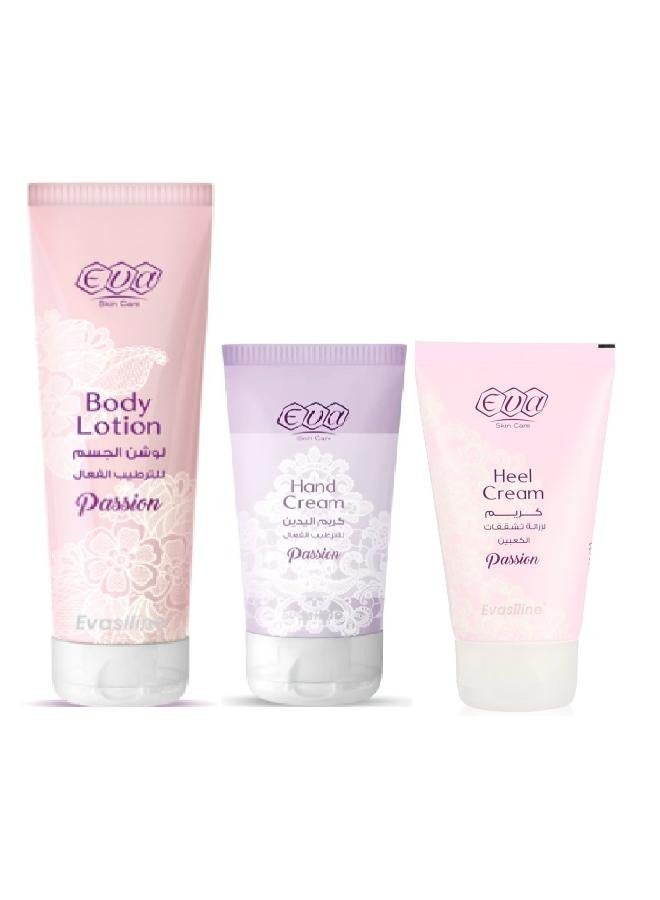 إيفا لوشن للجسم باشن 240 مل+كريم اليدين للترطيب الفعال باشن60 مل+كريم تشققات الكعبين باشن للعناية بالبشرة 60 مل. - Image 1