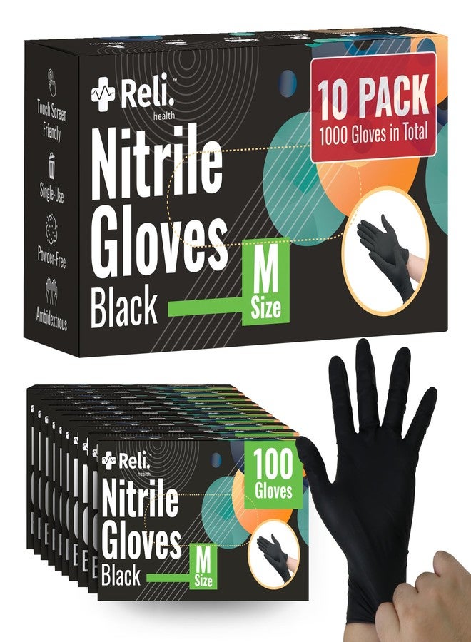 Reli. Black Nitrile Gloves, Medium | Disposable Gloves (1000 Pack, Bulk) | Powder Free, Latex Free, Food Safe | Single-Use | Premium Nitrile Rubber Material for Automotive Work, Cleaning, Cooking - Image 1