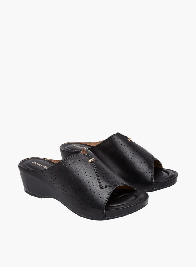 بابريكا Women's Perforated Slip-On Peep Toe Sandals with Wedge Heels