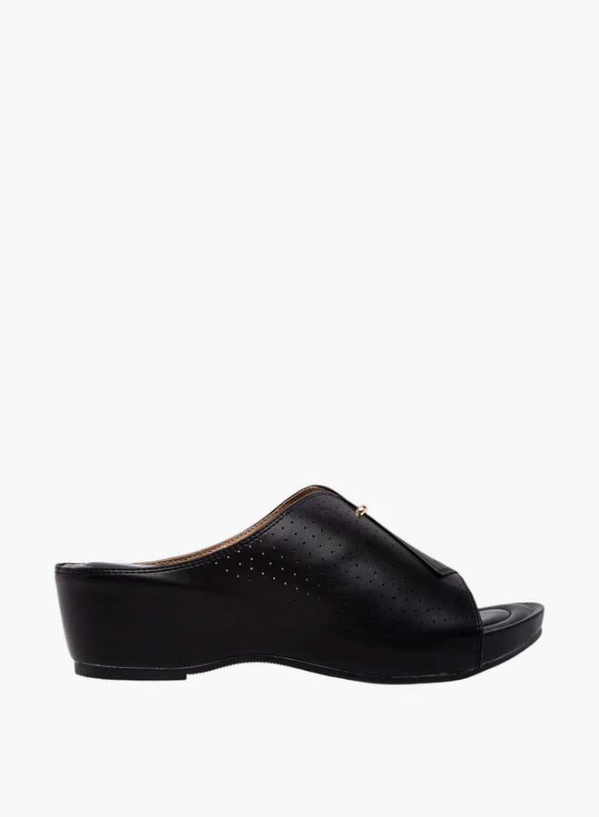 بابريكا Women's Perforated Slip-On Peep Toe Sandals with Wedge Heels