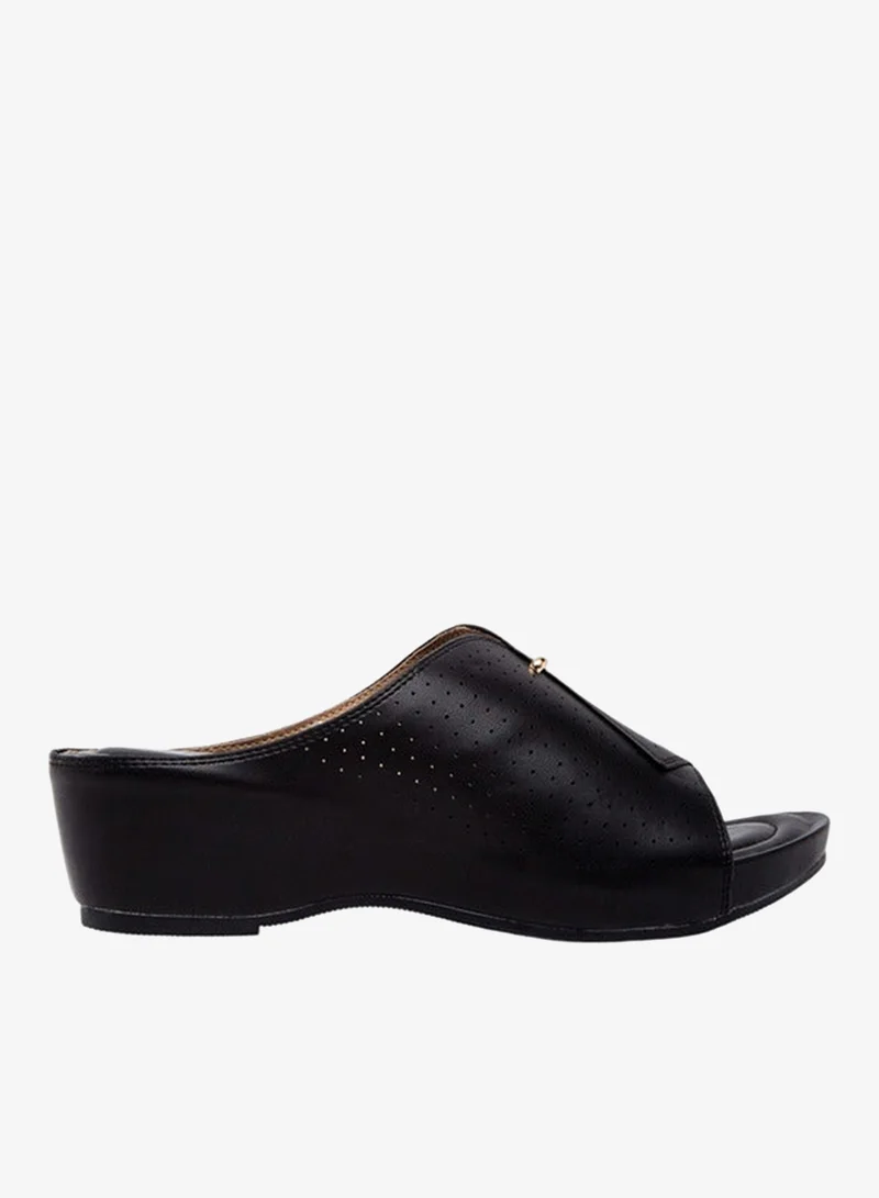 Women's Perforated Slip-On Peep Toe Sandals with Wedge Heels