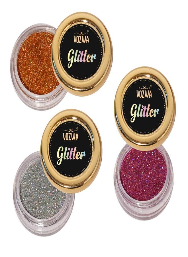 Vozwa Holographic Glitter Eye Makeup for Women (Golden + Silver + Pink) - Image 2