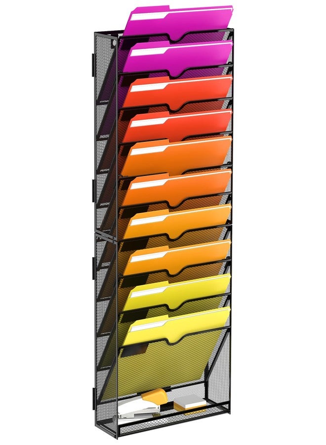 JMHUD 11-Tier Wall File Organizer, Wall File Holder Mesh Mail Organizer for Papers, Folders, Letters, Magazine Rack for Office Home Classroom, Black - Image 1