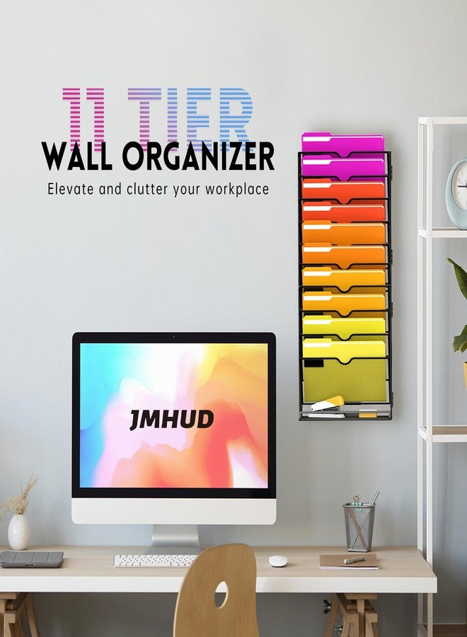 JMHUD 11-Tier Wall File Organizer, Wall File Holder Mesh Mail Organizer for Papers, Folders, Letters, Magazine Rack for Office Home Classroom, Black - Image 2