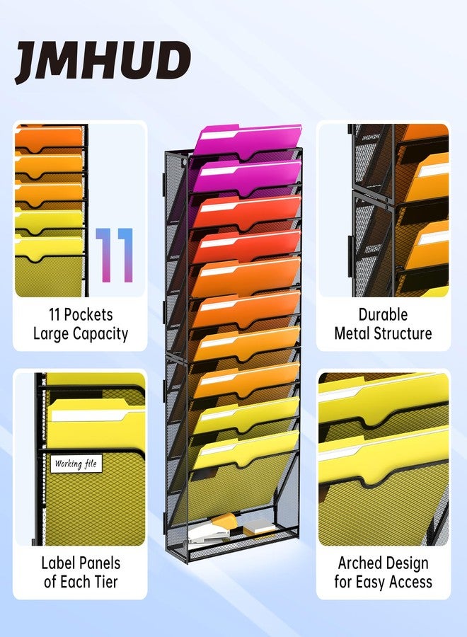 JMHUD 11-Tier Wall File Organizer, Wall File Holder Mesh Mail Organizer for Papers, Folders, Letters, Magazine Rack for Office Home Classroom, Black - Image 3