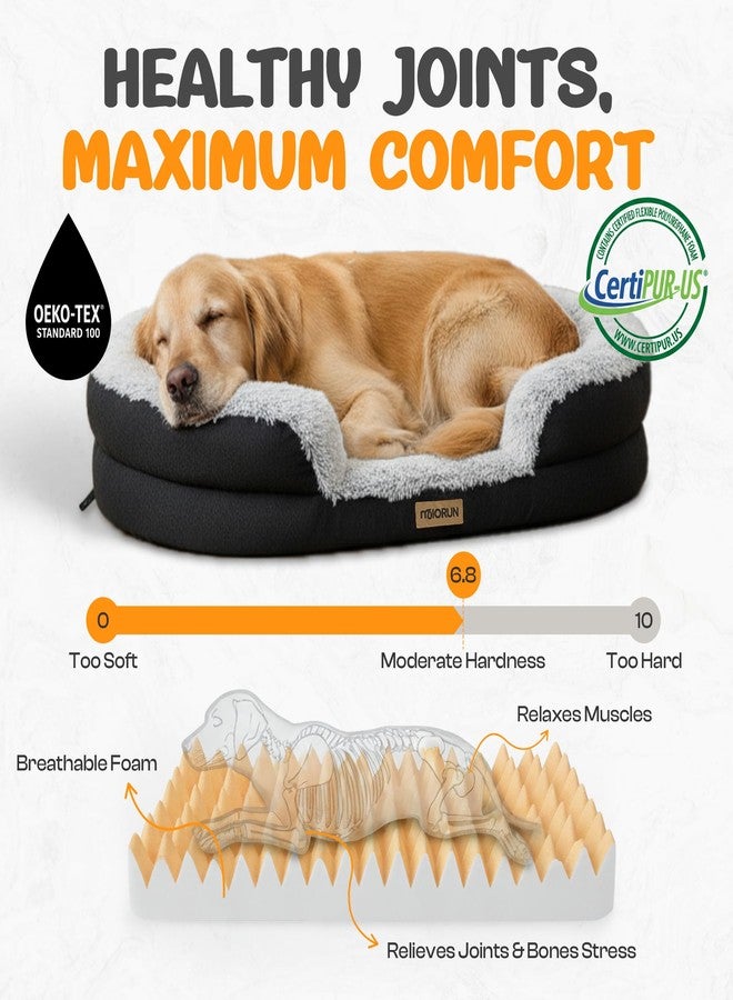 Miorun Fluffy Orthopedic Dog Bed for Large & Extra Large Dogs, Calming Plush Sofa Bed with Curved Bolster Support and Egg-Crate Foam Base, 43" Cozy Oval Pet Donut Bed with Washable Cover, Gray - Image 4