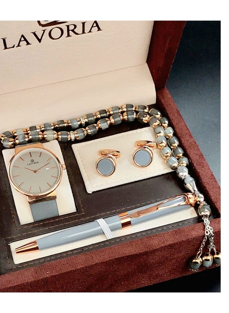 LAVORIA Laforea watch gift set for men consisting of 4 pieces, a rosary watch, a pen and a set of buttons 