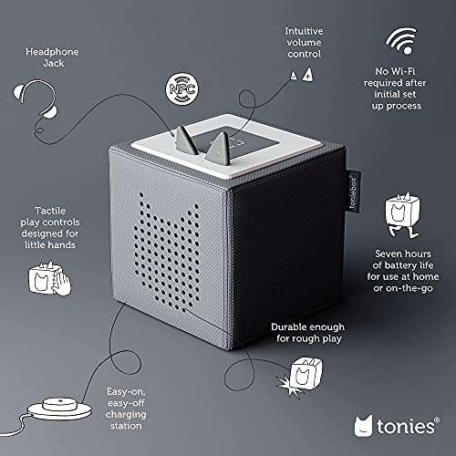 Tonies توني بوكس 1 مجموعة بدء تشغيل مشغل الصوت مع جرو اللعب - استمع وتعلم والعب مع صندوق صغير قابل للعناق - رمادي - Image 3