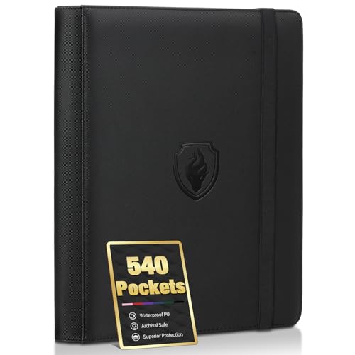 Fabmaker Premium 9 Pocket Card Binder for 540 Cards, Fabmaker PU Cover Trading Card Binder, Sturdy Card Collection Album, Sleek Card Holder Folders for YuGiOh, MTG, TCG, Game Cards & Sports Cards, Black - Image 1