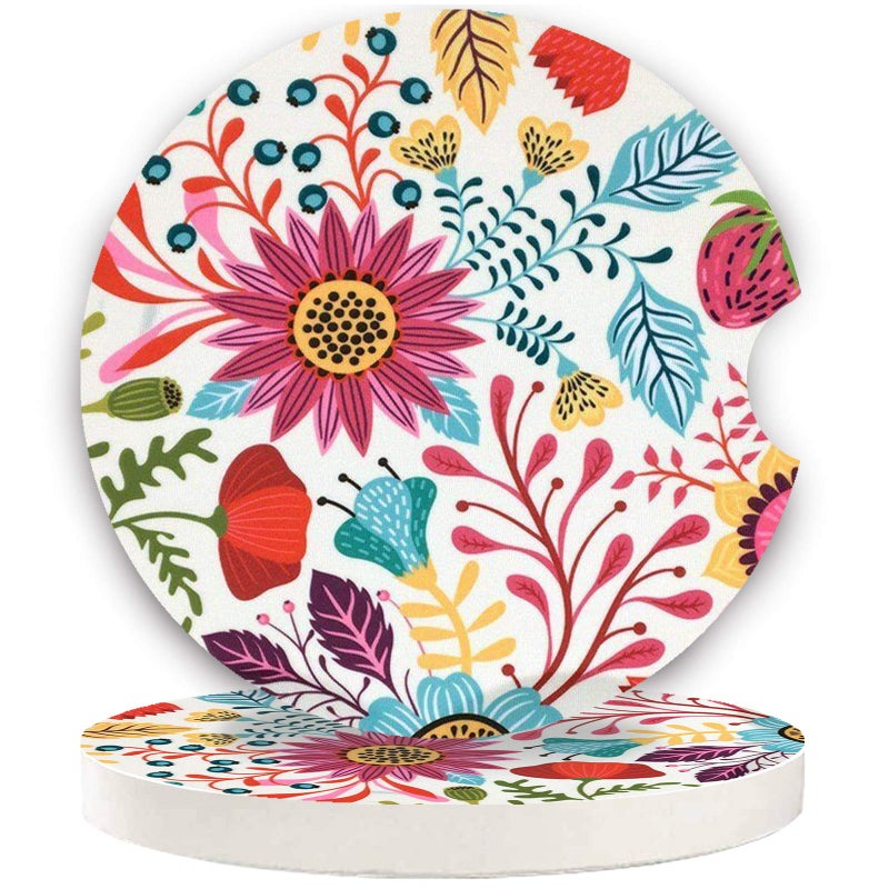 حاملات أكواب صغيرة 256 ماصة 2 عبوة ملحقات سيارات خزفية لحاملات الأكواب ماصة للانسكابات للحفاظ على نظافة حاملات الأكواب عباد الشمس