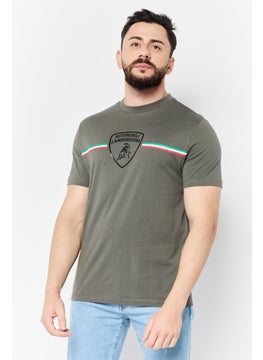 LAMBORGHINI Men Crew Neck Short Sleeves Brand Logo T-Shirt, Grey  - Image 1