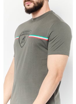 LAMBORGHINI Men Crew Neck Short Sleeves Brand Logo T-Shirt, Grey  - Image 3