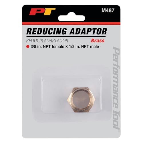 Performance Tool M487 - Brass Adapter Fitting, 3/8-Inch NPT Female to 1/2-Inch NPT Male, Durable and Reliable Connector for Air Systems - Image 2