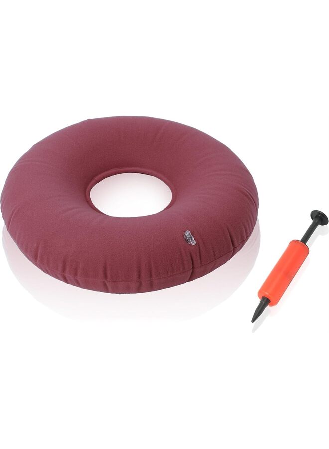 Donut Pillow - 18" Inflatable Donut Cushion for Tailbone Pain Relief - Donut Pillow Seat Cushion for Hemorrhoids, Bed Sores, Prostatitis - Gray Flannel & Vinyl - Image 1