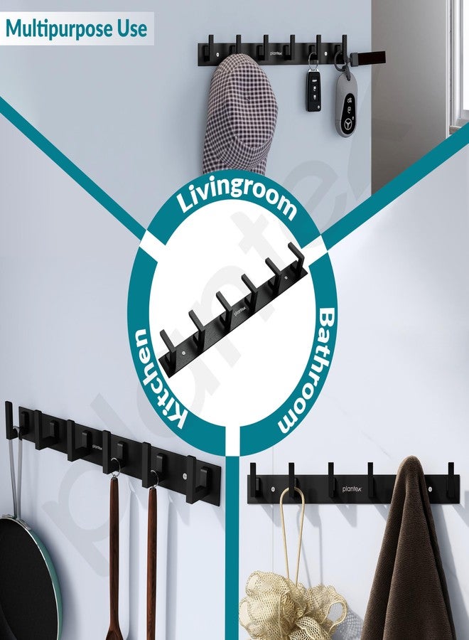 Plantex Aluminum Hook Rail with L-Shape Hooks for Walls of Bathroom/Kitchen-Hook Rail Bar for Clothes/Towel/Keys-Pack of 3 (6 Hooks, Black) - Image 3