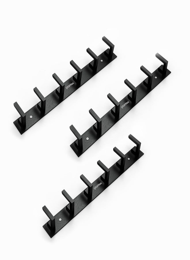 Plantex Aluminum Hook Rail with L-Shape Hooks for Walls of Bathroom/Kitchen-Hook Rail Bar for Clothes/Towel/Keys-Pack of 3 (6 Hooks, Black) - Image 1