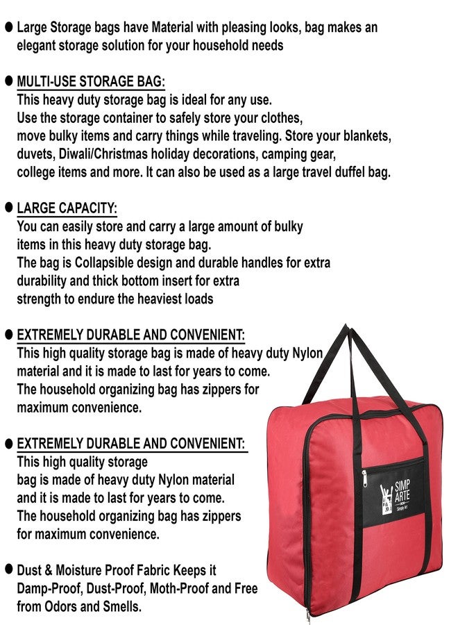 SIMPARTE Big Nylon Underbed Storage Bag Pack of 1 for Clothes, Comforters, Blankets, Toys, Books & Stationery – Moisture Proof Organizer with Zippered Closure & Strong Handle (Red & Black, 60x49x29cm) - Image 4