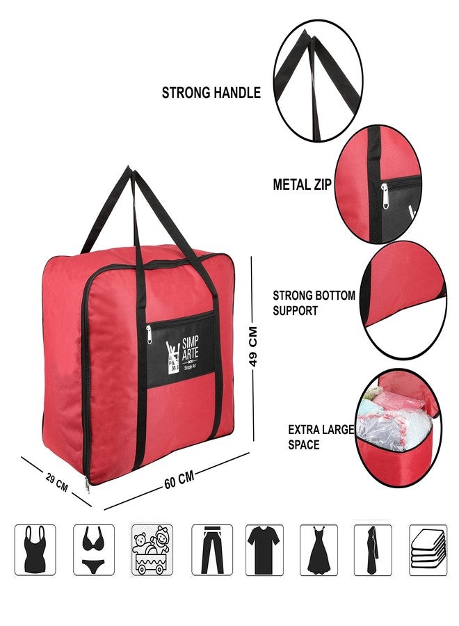 SIMPARTE Big Nylon Underbed Storage Bag Pack of 1 for Clothes, Comforters, Blankets, Toys, Books & Stationery – Moisture Proof Organizer with Zippered Closure & Strong Handle (Red & Black, 60x49x29cm) - Image 3