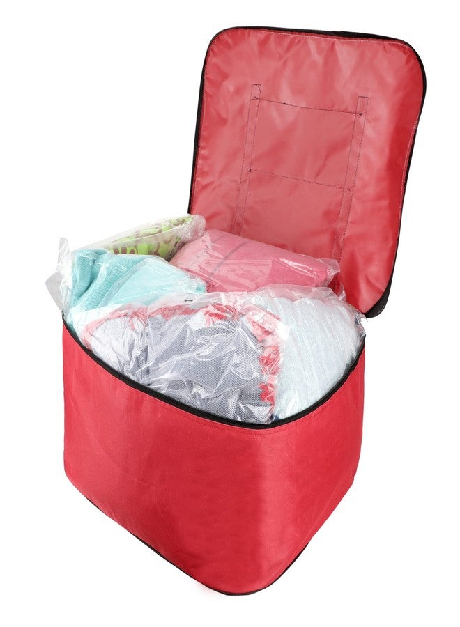 SIMPARTE Big Nylon Underbed Storage Bag Pack of 1 for Clothes, Comforters, Blankets, Toys, Books & Stationery – Moisture Proof Organizer with Zippered Closure & Strong Handle (Red & Black, 60x49x29cm) - Image 2