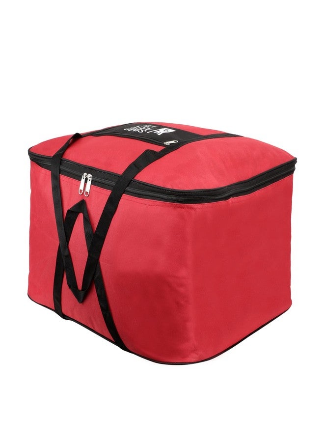SIMPARTE Big Nylon Underbed Storage Bag Pack of 1 for Clothes, Comforters, Blankets, Toys, Books & Stationery – Moisture Proof Organizer with Zippered Closure & Strong Handle (Red & Black, 60x49x29cm) - Image 1