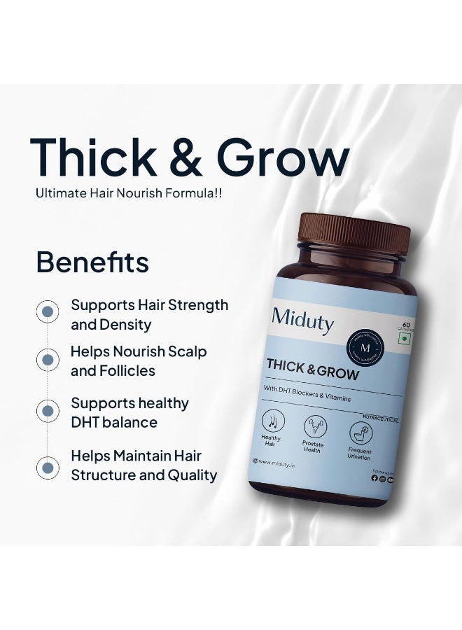 Miduty Thick & Grow Biotin Hair Supplement with DHT Blockers, Amino Acids, Vitamins & Minerals for Glowing Skin, Strong Hair & Nail- for Men & Women - 60 Veg Capsules - Image 4