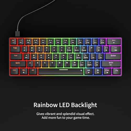 Newmen GM611 Mechanical KeyboardRainbow LED Backlit Gaming Wired Keyboards Compact Mini 61 Keys Portable 60 Percent Mechanical Keyboard with Black Keycapsfor Windows Laptop PC Linear Red Switches - Image 3