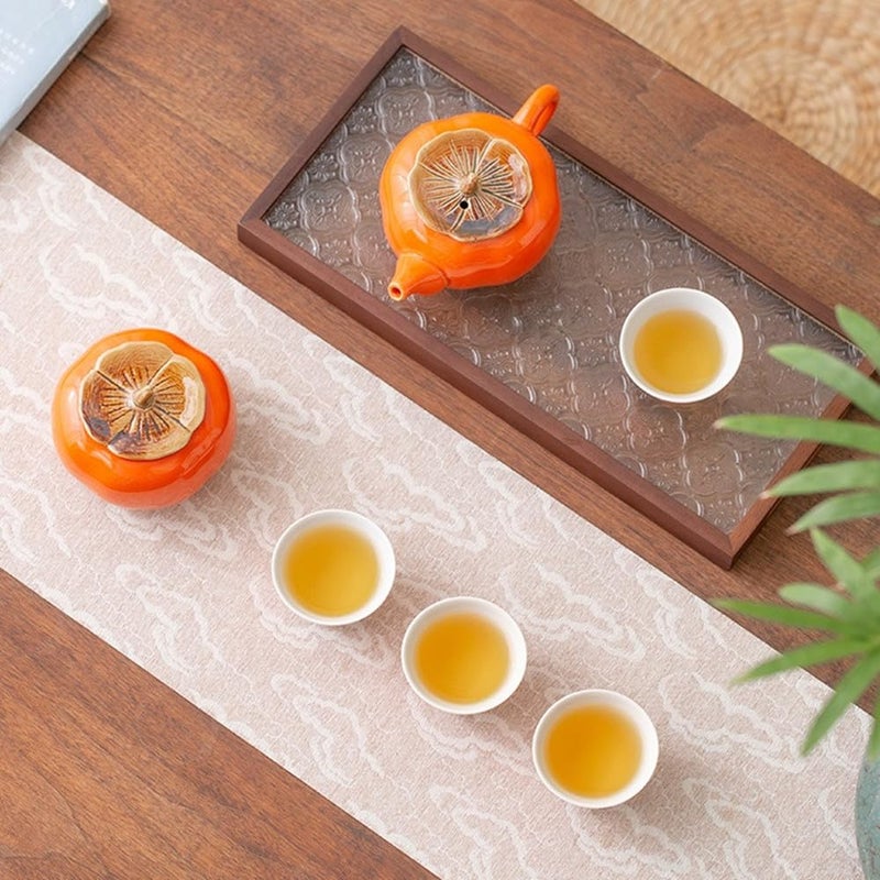 ZPGXLRZ Portable Gongfu Ceramic Tea Set - Beautiful Persimmon-Shaped Chinese Tea Set with Teapot, Tea Can & 4 Cups, Gift Boxed - Image 5
