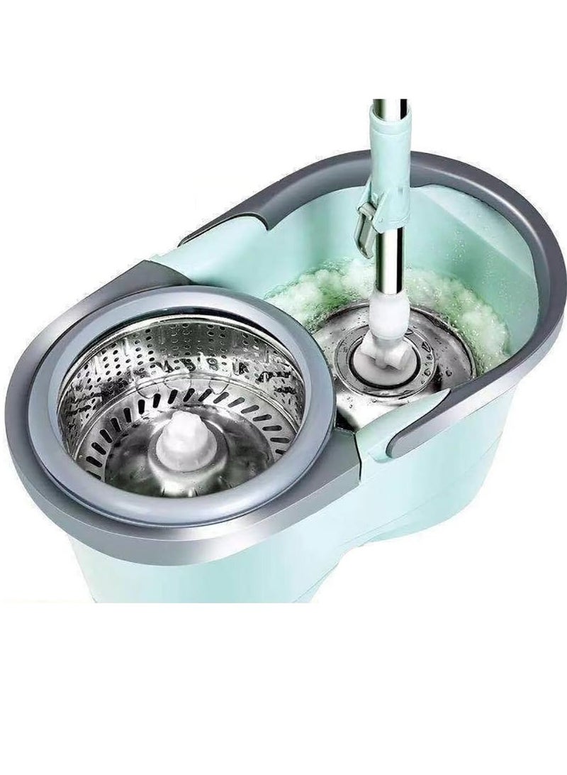 Festive Gallery Spin Mop For Floor Cleaning Stainless Steel Mop and Bucket With Telescopic Handle Hands Free Wringing Floor Mop With 6L Large Capacity and Reusable Refills For Home Office . (Aqua Green) 46 x 26 x 24 cm - Image 1