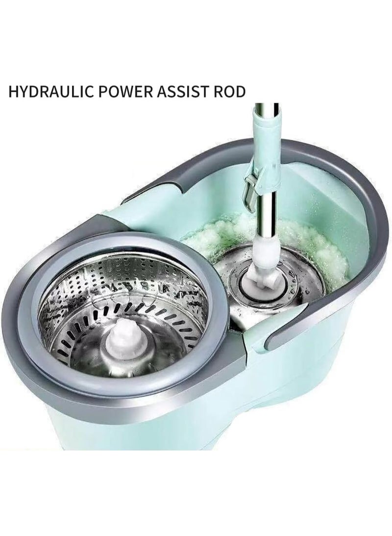 Festive Gallery Spin Mop For Floor Cleaning Stainless Steel Mop and Bucket With Telescopic Handle Hands Free Wringing Floor Mop With 6L Large Capacity and Reusable Refills For Home Office . (Aqua Green) 46 x 26 x 24 cm - Image 4