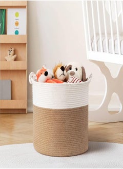 Goodpick Goodpick Cotton Rope Basket with Handle for Baby Laundry Basket Toy Storage Blanket Storage Nursery Basket Soft Storage Bins-Woven Basket, 15'' × 15'' × 14.2'', Jute  - Image 3