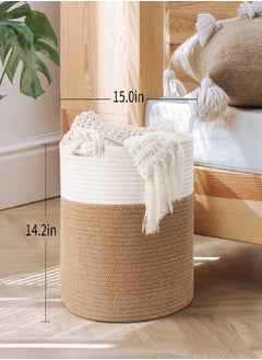 Goodpick Goodpick Cotton Rope Basket with Handle for Baby Laundry Basket Toy Storage Blanket Storage Nursery Basket Soft Storage Bins-Woven Basket, 15'' × 15'' × 14.2'', Jute  - Image 2