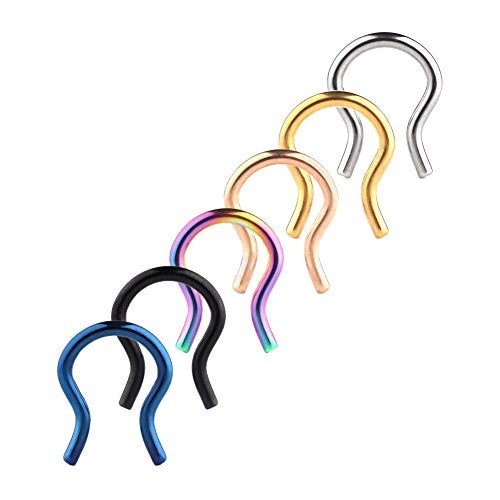Ruifan 6PCS 316L Surgical Steel U-Shaped & Staple Nose Septum Hanger Retainer Nose Ring 14g (Mix Colors 2#) - Image 2