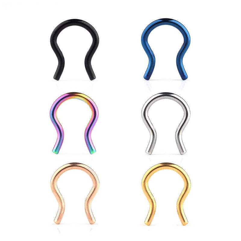 Ruifan 6PCS 316L Surgical Steel U-Shaped & Staple Nose Septum Hanger Retainer Nose Ring 14g (Mix Colors 2#) - Image 5