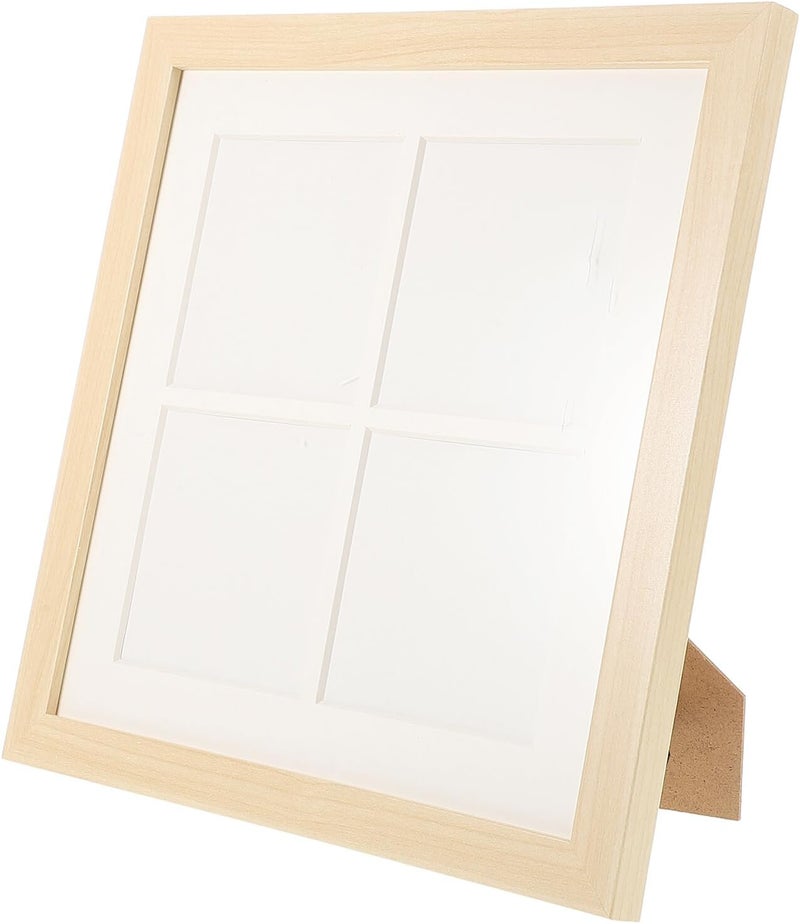 Wooden Oil Painting Frame 4-grid Collage 10x10cm for Wall and Tabletop Display Rustic Natural Wood Photo Frame for Home Decor - Image 1