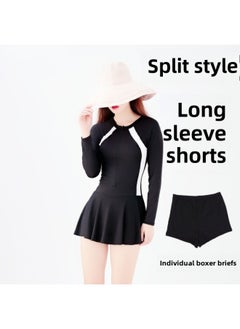 Generic Full-body Long-sleeved Sunscreen Swimsuit Conservative Skirt One-piece Long-sleeved Trousers Sports Swimsuit Women's Diving Suit-Color:6645 Long Sleeve Split (Shorts)-Size:2XL (54.50 Kg-59.00 Kg  - Image 1