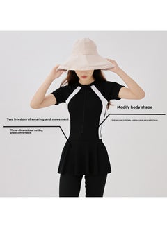 Generic Full-body Long-sleeved Sunscreen Swimsuit Conservative Skirt One-piece Long-sleeved Trousers Sports Swimsuit Women's Diving Suit-Color:6645 Long Sleeve Split (Shorts)-Size:2XL (54.50 Kg-59.00 Kg  - Image 5