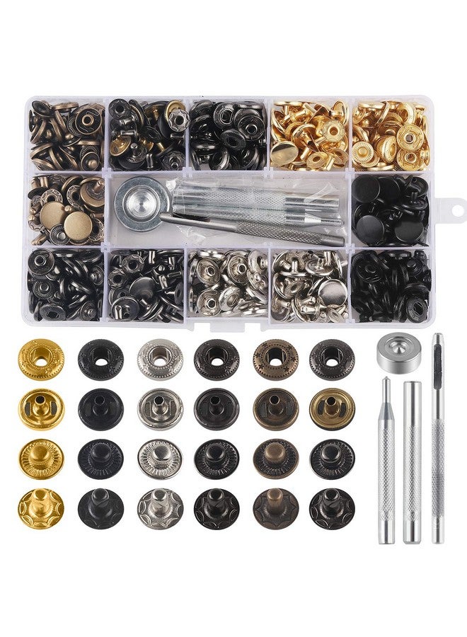 MSDADA 132 Sets Leather Snap Fasteners Kit Msdada 12.5 Mm Metal Button Snaps Press Studs With 4Pcs Fixing Tools Sewing Snaps For Clothes Leather Craft Bracelets Jeans Wears Jackets Bags Belt  - Image 1