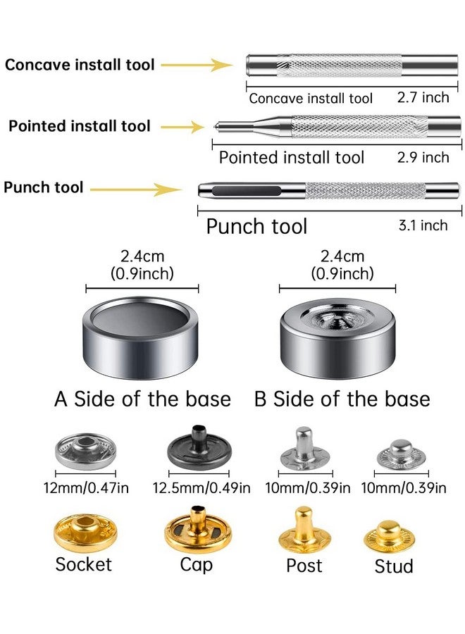 MSDADA 132 Sets Leather Snap Fasteners Kit Msdada 12.5 Mm Metal Button Snaps Press Studs With 4Pcs Fixing Tools Sewing Snaps For Clothes Leather Craft Bracelets Jeans Wears Jackets Bags Belt  - Image 5