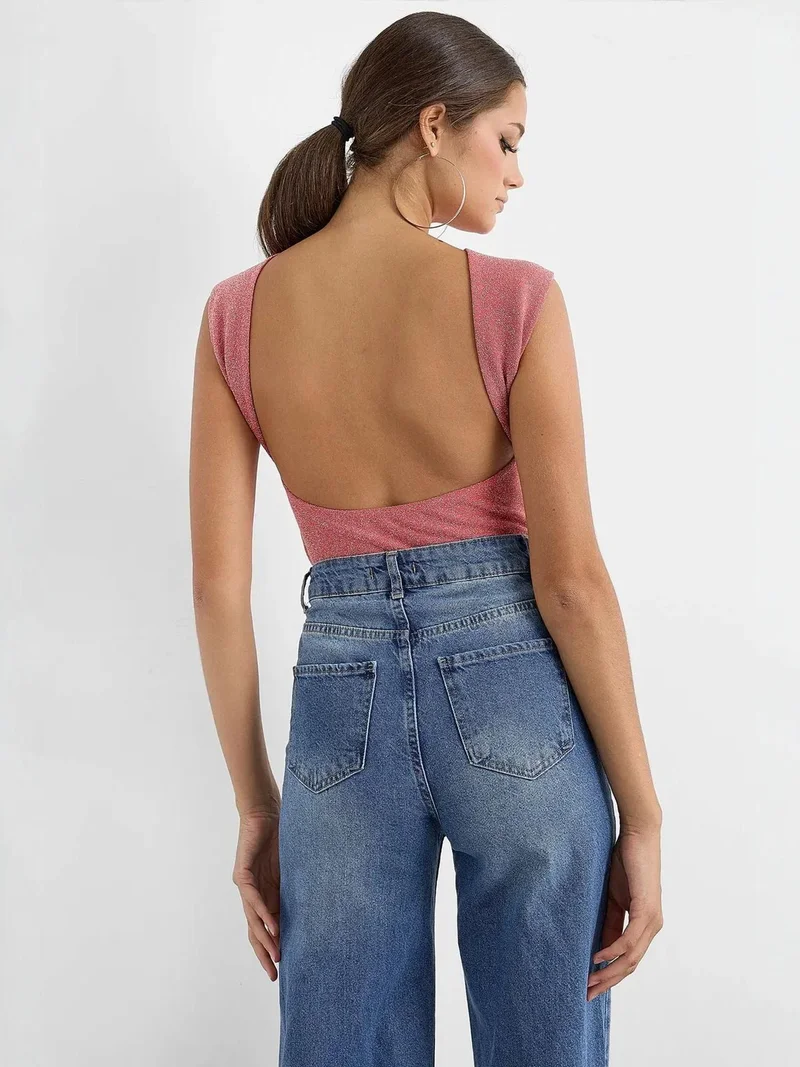 HICCUP Lurex Open-Back Blouse