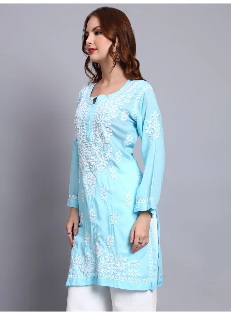 Alaya Skyblue Women Hand Embroidered Chikankari Modal Kurti -AL3702 for Women | Best Price UAE