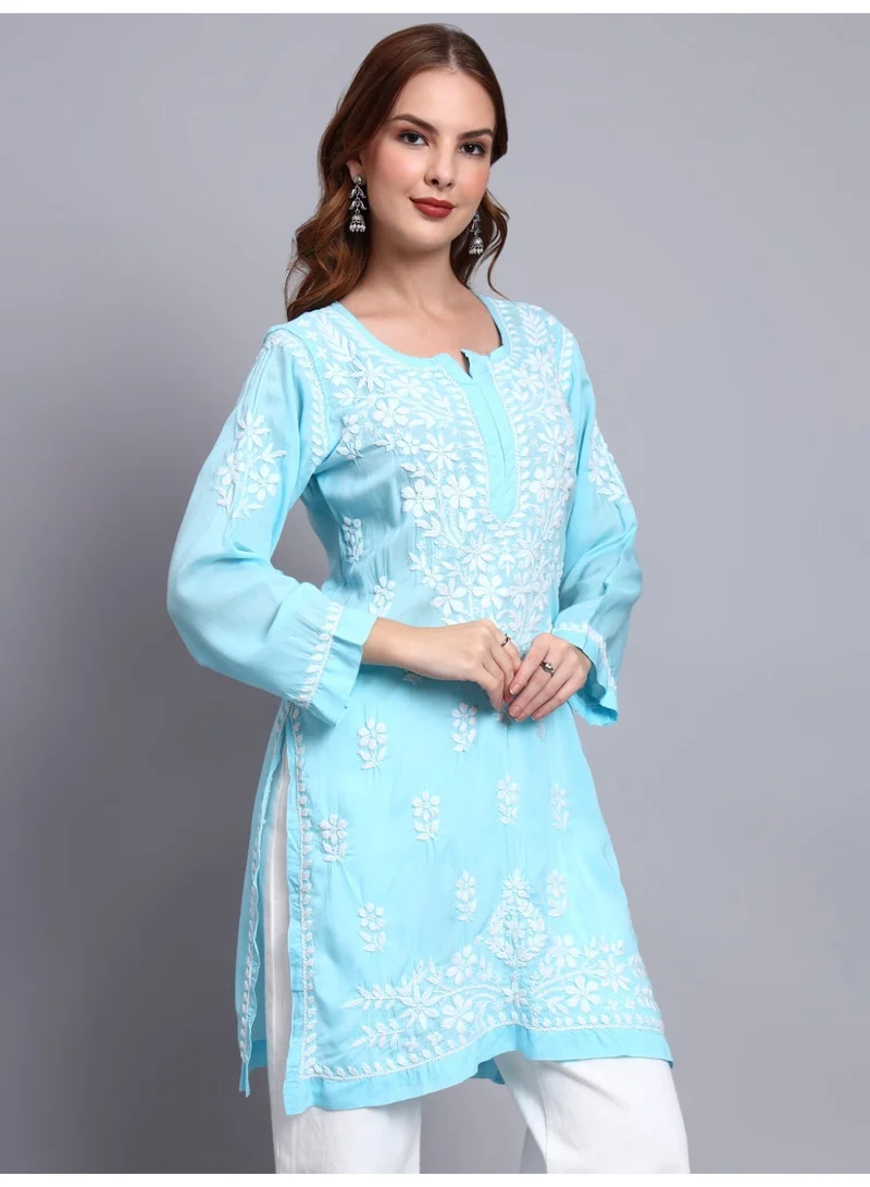Alaya Skyblue Women Hand Embroidered Chikankari Modal Kurti -AL3702 for Women | Best Price UAE