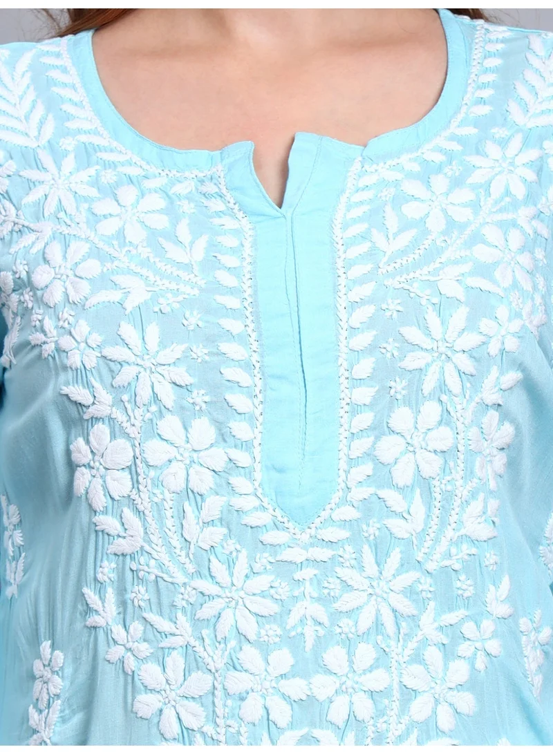 Alaya Skyblue Women Hand Embroidered Chikankari Modal Kurti -AL3702 for Women | Best Price UAE