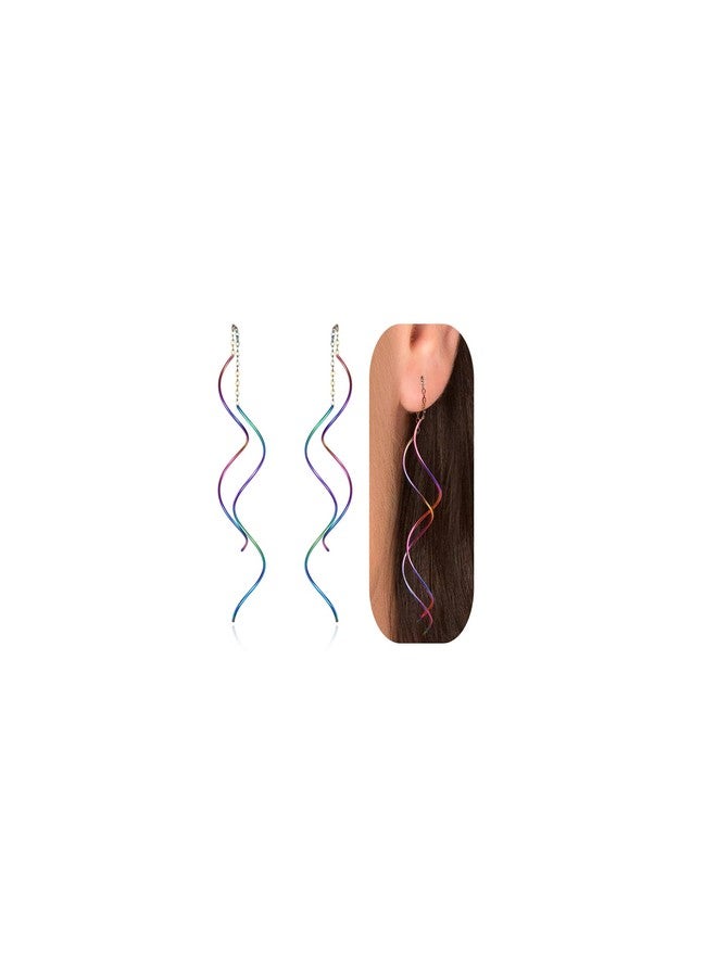FLYUN Chain Earrings For Women Dangling Spiral Threader Earring Drop，Suitable For Gift Giving, Perfect For Your Birthday Party, Christmas, Gift Giving. (Chain Spiral,RAINBOW) - Image 1