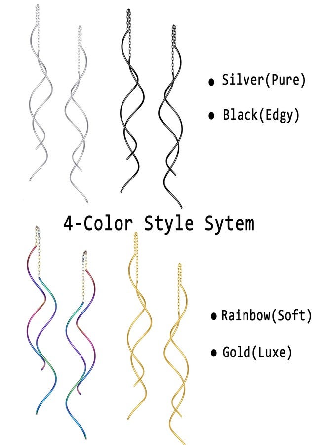 FLYUN Chain Earrings For Women Dangling Spiral Threader Earring Drop，Suitable For Gift Giving, Perfect For Your Birthday Party, Christmas, Gift Giving. (Chain Spiral,RAINBOW) - Image 5